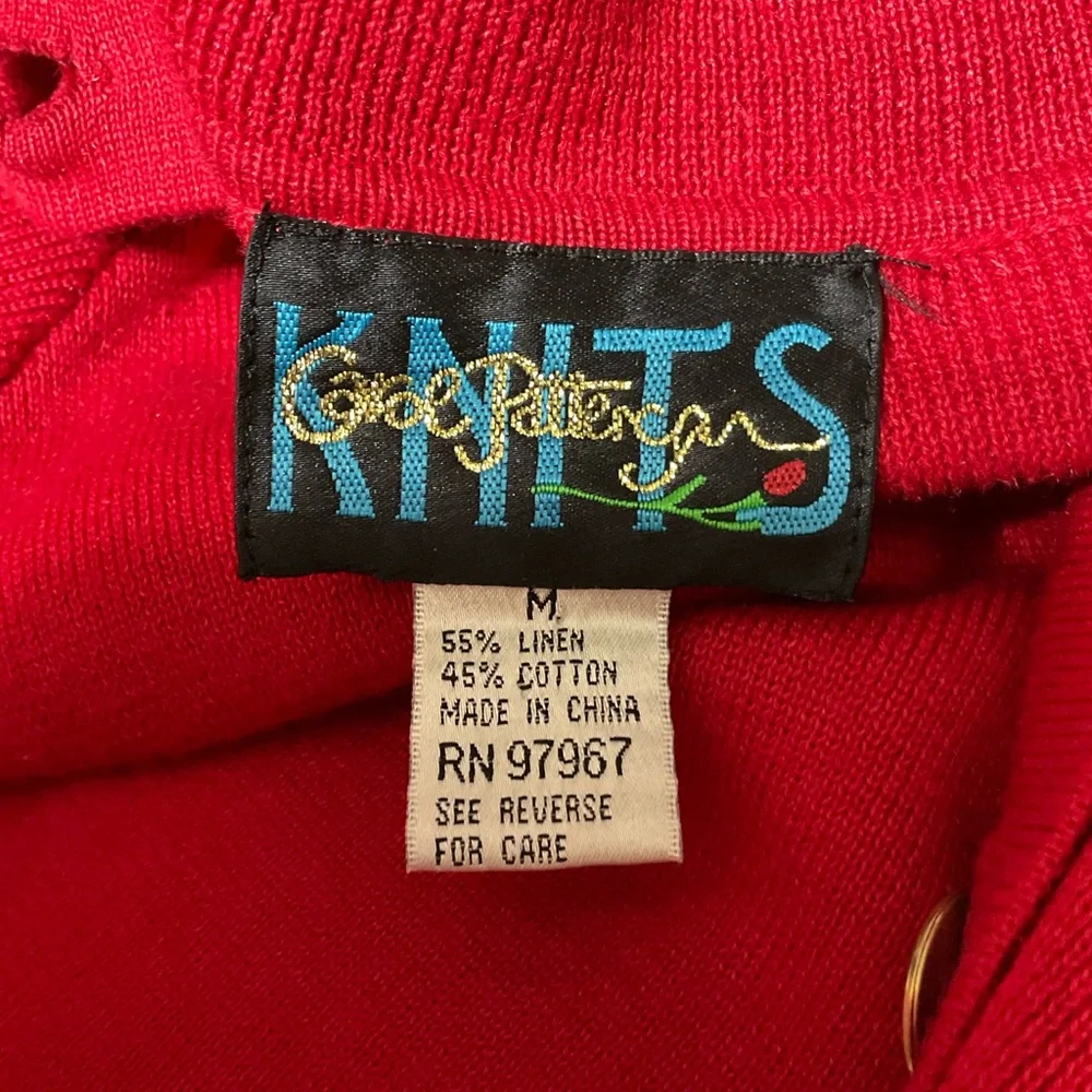 Carol Patterson Knits Women’s Embellished Linen Blend Red. Vintage Cardigan. MED